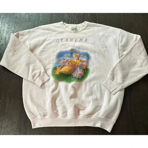 VINTAGE Disney Sweatshirt Women Pink Winnie The Pooh And‎ Friends Pullover* b42